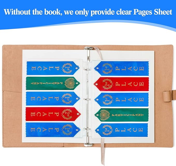 Henoyso Award Ribbon Organizer Holder Swimming Gymnastics Case Clear Blank Plastic Pages Sheets Storage Display Scrapbook Pockets for 3 Ring Binder Storage Prize Contest Competition(100 Pieces)