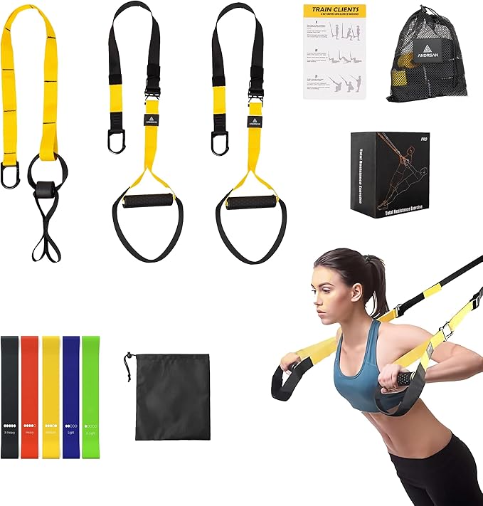 Resistance Training Kit, 2 Adjustable Bodyweight Resistance Bands with Handles + 1 Door Anchor + 5 Resistance Loop Bands for Working Out Hold up to 600 lbs Home Gym Equipment