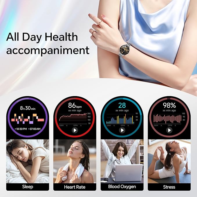 Yoever Smart Watches for Men Women,1.57" HD 43mm Fitness Tracker Answer/Make Call, Heart Rate/Sleep/SpO2, Round Smart Watch for iPhone/Samsung/Android,IP68 Waterproof,110+ Sport Mode-Silver