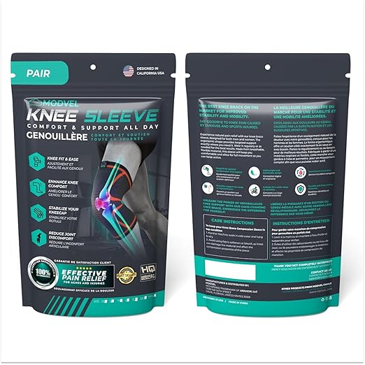 Modvel Compression Knee Brace for Women & Men, 2-Pack Knee Brace for Running Knee Pain, Knee Support Compression Sleeve, Workout Sports Knee Braces for Meniscus Tear, ACL & Arthritis Pain Relief