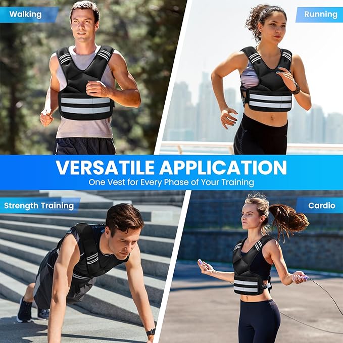 Weighted Vest for Women and Men, 4-11lb/11-18lb/20-32lb Rucking Vest with 6 Ironsand Bags, Storage Pocket and Reflective Stripes for Workout, Running, Strength Training