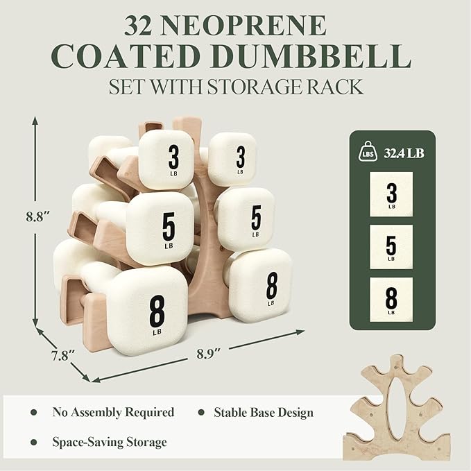 PAETA Neoprene Dumbbell, Hand Weights with Curved Grip for Women, Anti-Slip, Anti-Roll, Square Dumbbells for Full-Body Workout, Strength Training