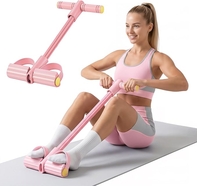 Upgraded 8-Tube Multifunction Foot Pedal Resistance Band, Enhanced Tension Sit Up Pull Rope, Abdominal Trainer for Home Gym, Full Body Workout for Core Leg Arm Waist Strength Training, use Barefoot