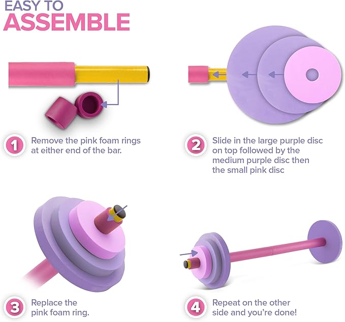 Modern Innovations Kids Barbell Weight Set, Toy Workout Equipment, Kid Weights for Exercise, Toddler Fun & Fitness (Pink & Purple)