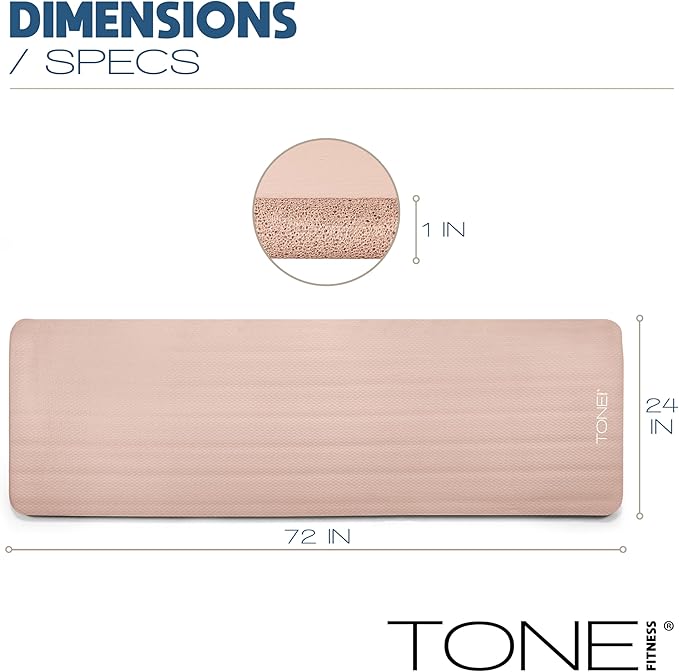 Tone Fitness 1-Inch Thick Yoga Mat | High-Density, Non-slip Exercise Mat with Carrying Strap for Yoga, Pilates, & Home Gym Workouts | Multiple Options