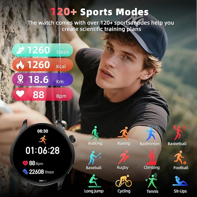 Smart Watch for Men Women Fitness Tracker: Waterproof Bluetooth Call Answer/Make Smart Watches for Android/iPhone Digital Mens Smartwatch Activity Pedometer Heart Rate SpO2 Monitor 120+ Sports Model
