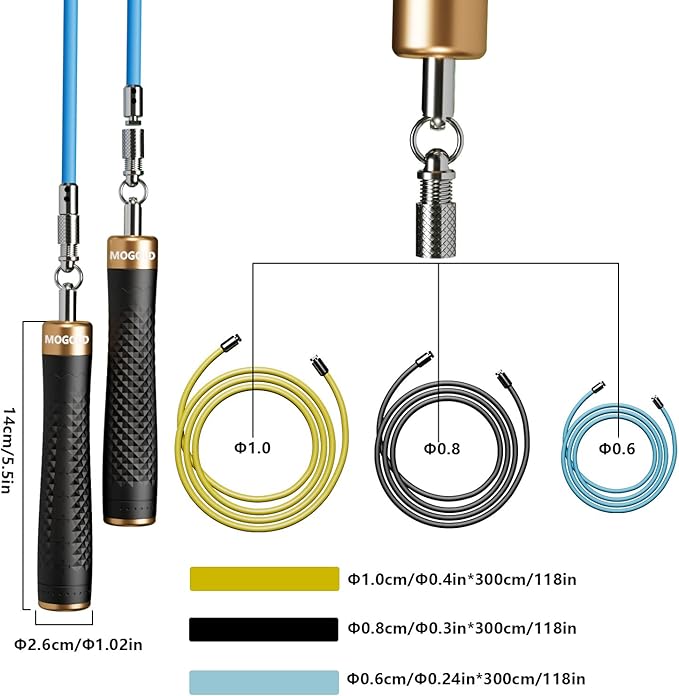 1/4 lb 1/2lb Weighted Jump Rope Set, 3 PVC Rope Cords 118in, Anti-Slip Handles with Quick Release, Carrying Case, Black