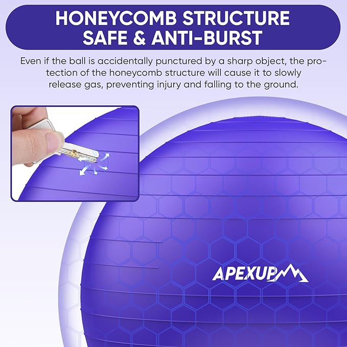 APEXUP Yoga Ball Exercise Ball Anti Slip Heavy Duty for Fitness, Balance & Core Workout, Balance Training, Pregnancy & Physical Therapy, 5 Sizes