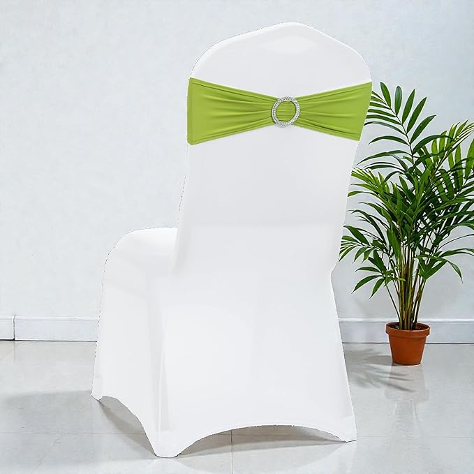 MDS-MEGADECORSUPPLY Chair Sash, 25 pcs Apple Green, Spandex Chair Cover Band with Buckle Slider for Weddings and Events Decoration, Washable, Fits 35-50CM Chair Back Width