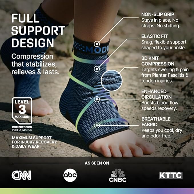 Modvel Ankle Brace for Women & Men - Compression Ankle Sleeve & Foot Brace, Right Left Ankle Support for Sprained Ankle, Achilles Tendonitis, Plantar Fasciitis Relief, Running Basketball Soccer