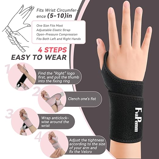 Wrist Brace for Carpal Tunnel 2 Pack Right Left Hand, Adjustable Wrist Brace for Day Night Support, Wrist Support Wraps for Women Men,Tendonitis, Arthritis, Weightlifting, Sports, Black