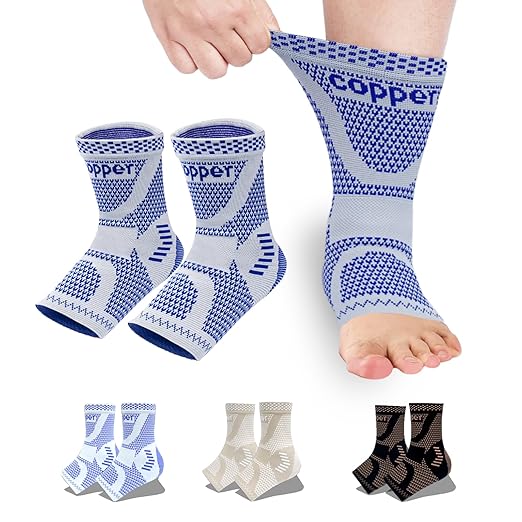 LISEPWU Copper Ankle Brace, Copper Infused Ankle Support Compression Sleeve for Men & Women, for Foot Pain Relief, Sprained Recovery, Achilles Tendonitis, Daytime or Night Use(Blue XL)