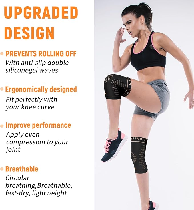 JIUFENTIAN Copper Knee Sleeve,Copper Knee Braces for Women and Men Arthritis,ACL, Tendinitis, Meniscus Tear, Joint Pain Relief, Running, Working Out, Fitness, Weightlifting (Medium)