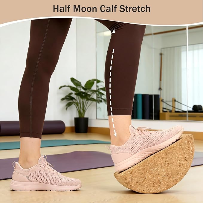YIGUO Cork Yoga Blocks, Half Moon Calf Stretcher for Plantar Fasciitis Relief, Yoga Block for Balance & Mobility, Calf Raise Block