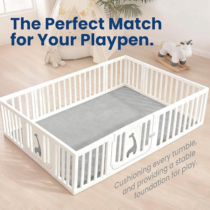 Baby Play Mat for Floor,Extra Large 79"×118" Playroom Mat,Thicker Memory Foam Classroom Mats,Water Repellent Ultra Soft Coral Velvet,Non-Slip Backing Safe for Crawling(Light Grey)