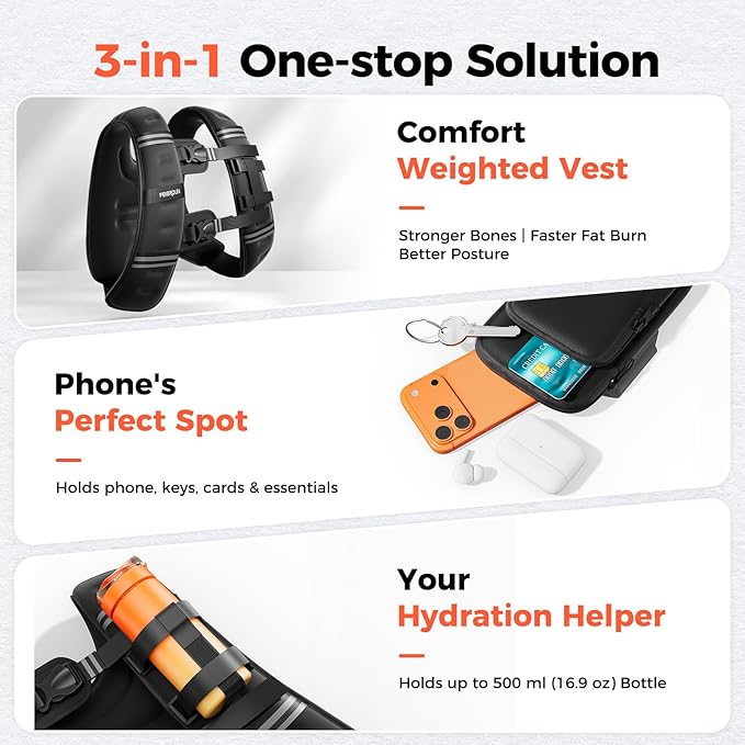 2026 FEIERDUN 3-IN-1 Weighted Vest Kit with Phone Holder & Water Pocket, 8lb/12lb/20lb Chest-friendly Vest for Running, Walking, Workout, Fitness, Cardio, Training & Strength Building