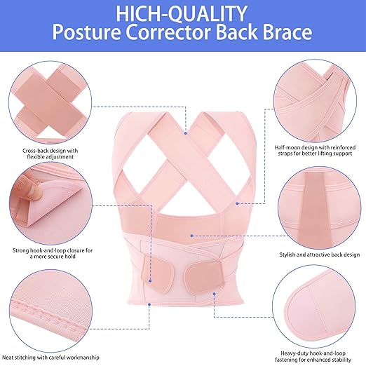 Posture Corrector for Women and Men Plus Size Full Back Support Brace Straightener Scoliosis Spine Upper Back Pain Relief Adjustable Shoulder Instant Posture Corrector with Hunchback (Pink, X-Large)