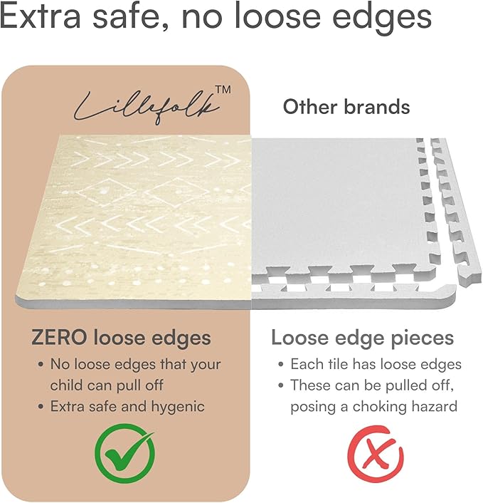 Lillefolk Baby Play Mat for Floor – 8x8ft Beige | Soft Non Toxic Premium EVA Foam Tiles for Tummy Time, Crawling & Playroom – Waterproof for Hard Floors Mat for Babies & Toddlers (16 Tiles)