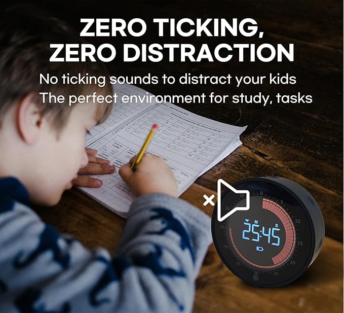 Visual Digital Timer - 60 Min Countdown & Count Up, Large LED Screen with Red Visual Disc, Magnetic Silent Timer for Kids, Seniors, Classroom, Kitchen Cooking, ADHD & Autism Productivity Tool