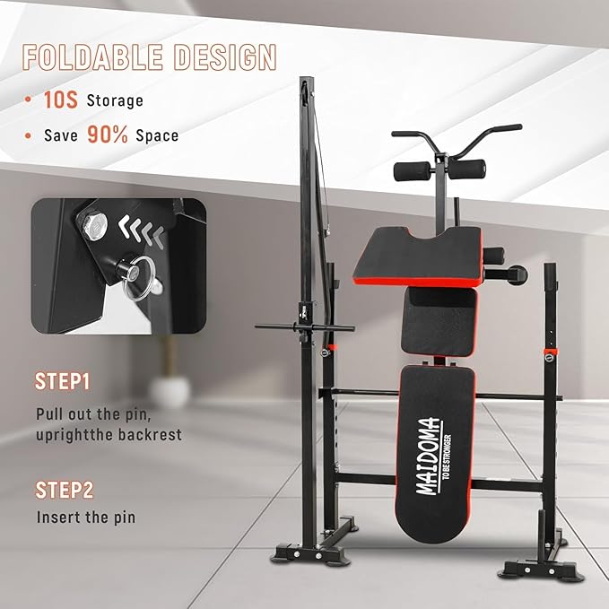Foldable 1500LBS 8 IN 1 Olympic Weight Bench Set with Squat Rack, Leg Extension/Curl & Preacher Curl, Adjustable Bench Press Set with Safety Bar Catches for Home Gym Full Body Workout