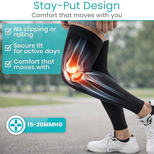 Vive Full Leg Compression Sleeves for Men & Women (Pair) - Knee, Calf, & Thigh Support Brace Wrap for Basketball, Football, Wrestling - Footless Long Running Accessories for Shin Splints (Large)