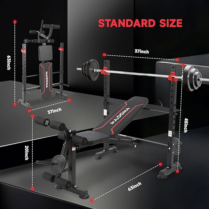 Foldable 1500LBS 8 in 1 Olympic Weight Bench Set with Leg Extension/Curl, Adjustable Weight Bench for Men & Women Full Body Workout, Bench Press with Preacher Curl（US Stock）
