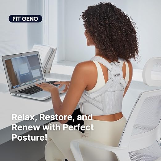 Fit Geno Posture Corrector for Women: Adjustable Lightweight Upper Back Brace for Neck Shoulder & Upper Back Pain Relief - Improve Posture Correct Hunchback Slouching Kyphosis Invisible Under Clothes (XS/S Under Bust 30"-43")