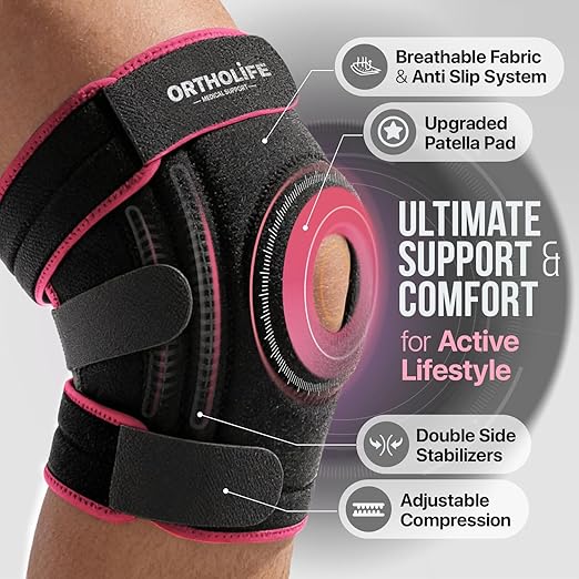 Knee Brace for Women and Men – Knee Compression Sleeve for Meniscus Tear, ACL, Arthritis Pain Relief, Patella Pad & Side Stabilizers – Please Check How To Size Video (Pink, Small)