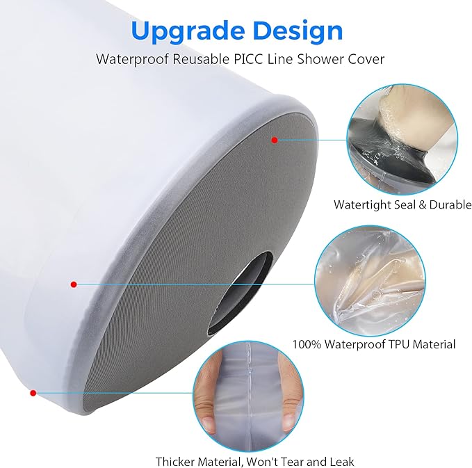 PICC Line Shower Cover, PICC Line Covers for Upper Arm, Reusable IV&PICC Line Sleeve Protector for Shower Adult, Waterproof Cast Covers for Arm Elbow Chemotherapy Home Infusion Bandage Dressing Wound
