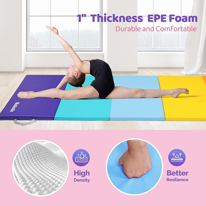 Matladin 8 FT/6FT Folding Gymnastics Gym Exercise Aerobics Mat, PU Leather Tumbling Mats for Stretching Yoga Cheerleading Martial Arts, Play