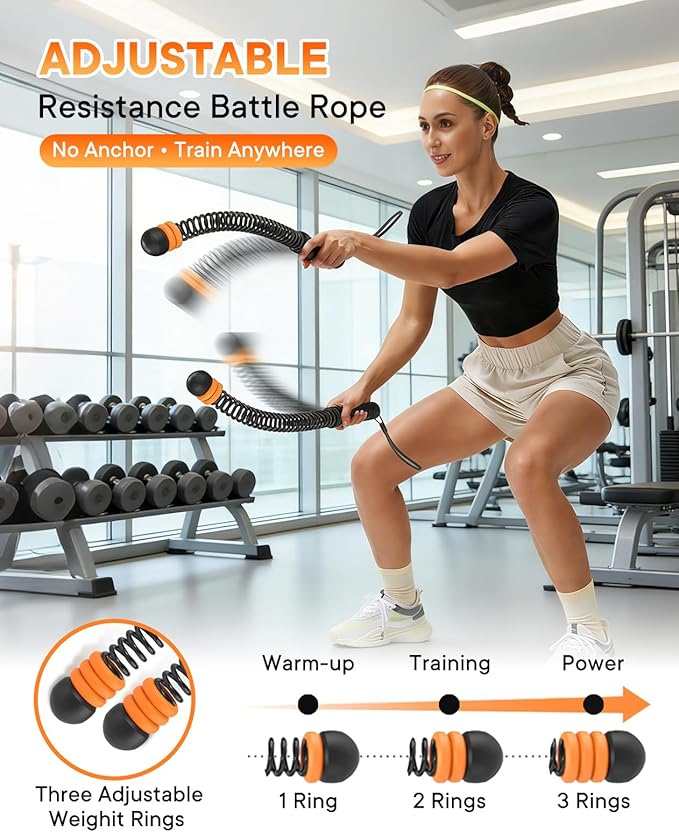 Weighted Ropeless Battle Ropes — 3 Pack Adjustable Portable Ropeless Battle Ropes for Home Gym, Workout Exercise Rope for Low-Impact Workout, HIIT and Low-Impact Aerobic Training for Men & Women