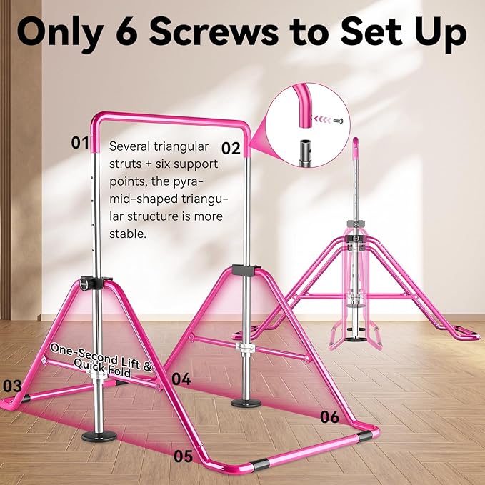 Kids Gymnastics Bar Gymnastic Equipment for Home Adjustable Height Gymnastic Training Bar Gymnastic Stuff for 3-7 Years Old Girls