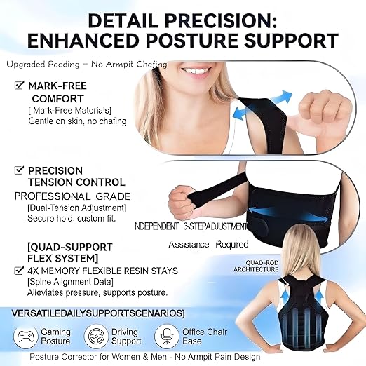 Back Brace Posture Corrector for Women and Men Upper Back Support for Neck, Shoulder & Back Pain Relief, and Better Scoliosis Hunchback Support, Comfortable Adjustable Spine Support for Office, Work and Home（Black/Small)