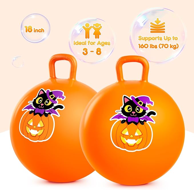PlayZap Hopper Balls for Kids 3-8, Orange 18 Inches Bouncy Ball with Handle, Inflatable Bouncing Jumping, Hippity Hop Toys Girls Boys Gifts