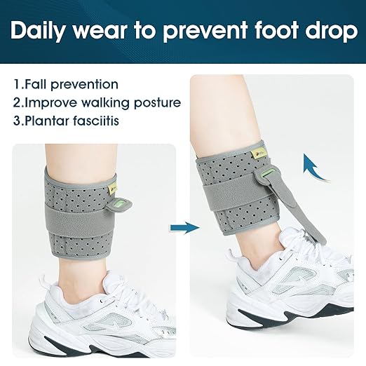 Adjustable Drop Foot Brace Foot Up AFO Brace Unisex Fits for Right/Left Foot Orthosis Ankle Brace Support, Improve Walking Gait, Effective Relieve Pain for Achilles Tendon (Gray)