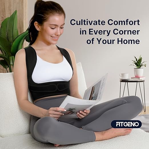 Fit Geno Posture Corrector for Women & Men: Adjustable Lightweight Upper Back Brace for Neck Shoulder & Upper Back Pain Relief - Improve Posture Correct Hunchback Slouching Invisible Under Clothes (M/L Under Bust 35" - 47")