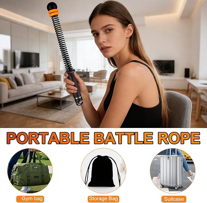 Adjustable Ropeless Battle Ropes with Weights — Portable Cordless Home Gym Equipment for Men & Women, Quiet Low-Impact Full-Body Workout Tool, Ideal for HIIT, Cardio, Strength & Fat Burning (Black)