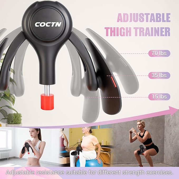 Thigh Trainer for Women, 15-70LB Adjustable Resistance Inner Thigh Exerciser for Pelvic Floor Muscle Repair, Thigh Workout Kegel Exercise Equipment for Shaping, Yoga & Weight Loss at Home Gym