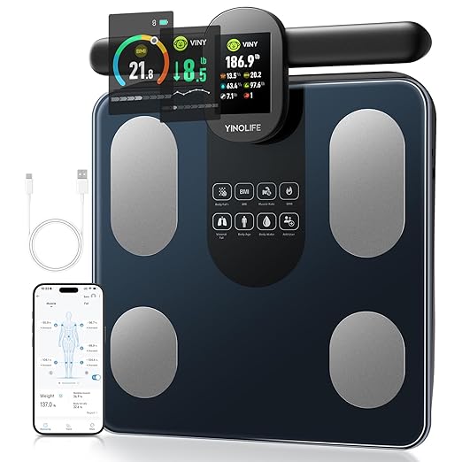 Scale for Body Weight, 8 Electrode Smart Bathroom Scale with BMI Body Fat Muscle Mass 28 Full Body Composition, High Precision Digital Weight Scale with Handle Display, Rechargeable, 400 lbs
