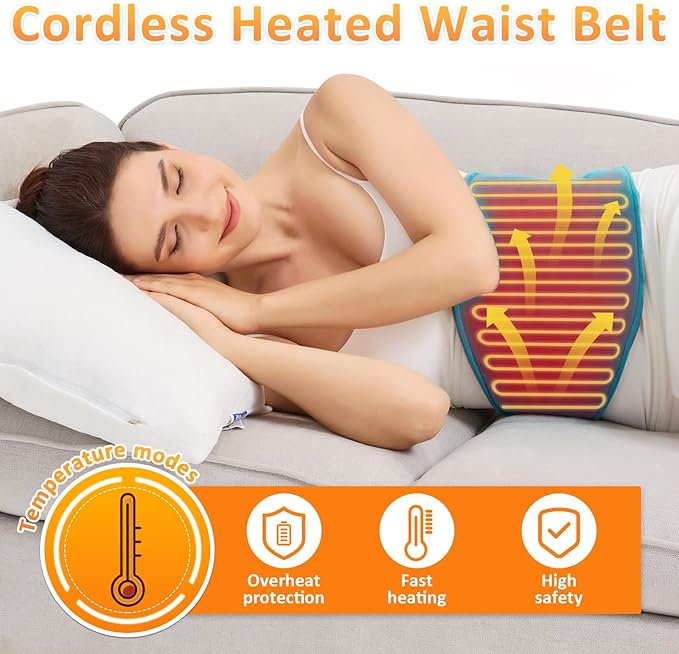 Cordless Back Heating Pad for Back Pain Relief, Massager Vibration Low Noise Upgraded 5000mAh Rechargeable Battery Heating Pad for Back, Heated Wrap for Back, Auto Shut Off