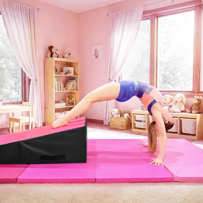 Kangaroo Hoppers Incline Gymnastics Mat, 56"x28"x15" Folding Wedge for Kids Tumbling, Skill Training, Multiple Colors Cheese Mat for Gymnastics, Home Gym Exercise