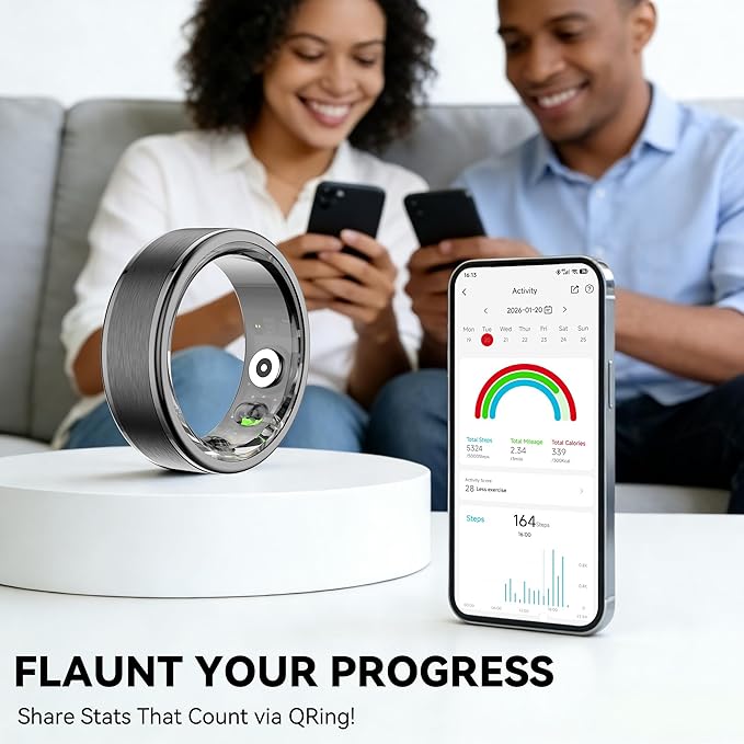 Smart Ring for Women Men,Fitness Ring with 24/7 Activity Tracking,Stress,Sleep Monitoring,No APP Subscription Fees,Compatible with iOS & Android, HarmonyOS Black, 13#
