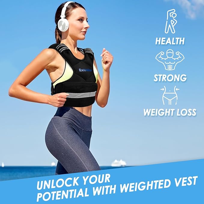 Adjustable Weighted Vest for Women and Men, 4-10lb/11-20lb/20-32lb Weight Vest with 6 Ironsand Weights, Body Weight Vest Exercise Set with Reflective Strip for Strength Training and Workout