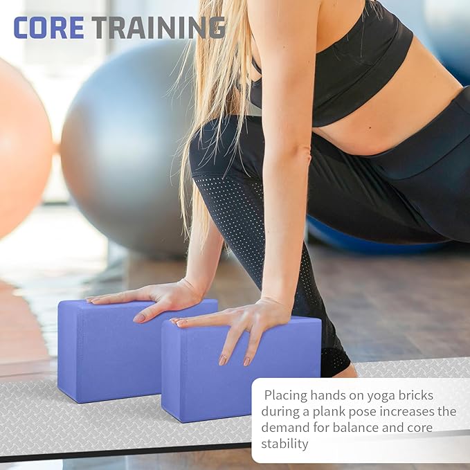 Yoga Blocks 2 Pack 3x6x9IN Foam Block Supportive Latex-Free with Rounded Edges, Non-Slip Exercise Blocks for Pilates, Meditation, Balance, Stretching and Deep Poses
