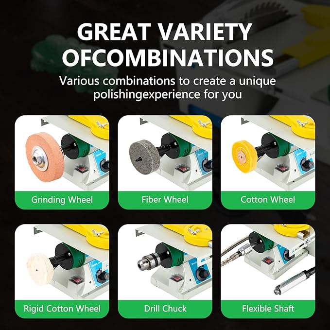 5-In-1 Lapidary Saw, 750W Rock Polisher Rock Saw Rock Cutter Rockfor Cutting Rocks Table Grinder 800-10000rpm DIY Jewelry Polishing Bench Buffer Grinding Machine for Carving, Polishing