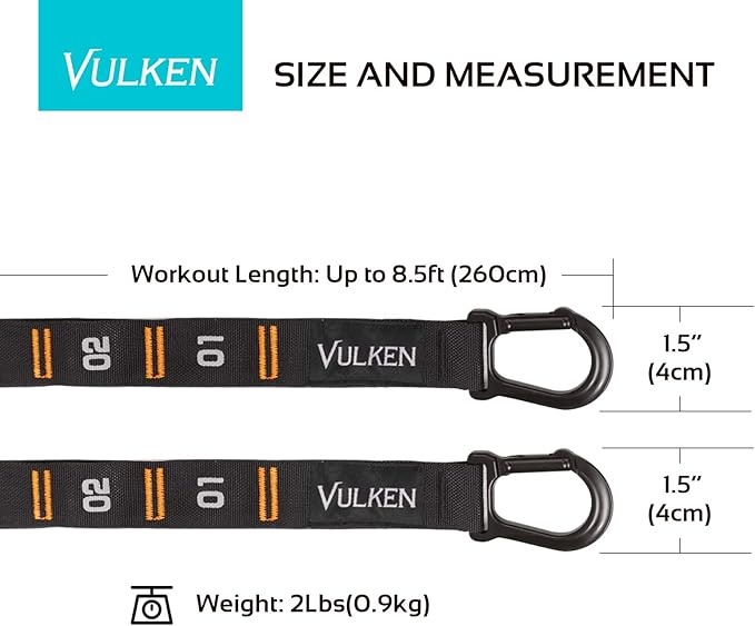 Vulken Adjustable Numbered Straps for Gymnastic Rings Carabiners Quick Hook System Easy to Set Up One Pair Strap Only