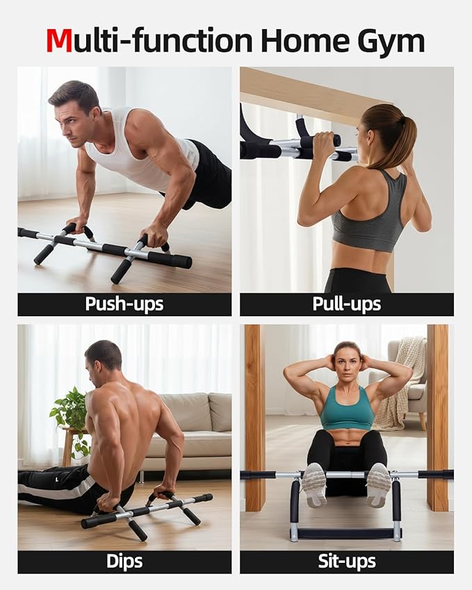 Abahub Home Pull Up Bar - Doorway Mount for Apartments | 265lb Heavy-Duty Strength Trainer | Multi-Grip Space Saver