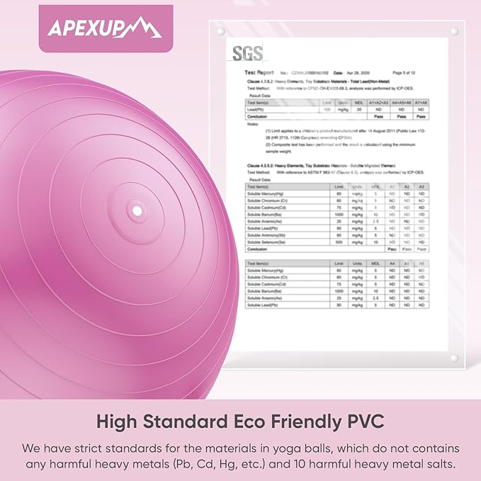 APEXUP Yoga Ball Exercise Ball Anti Slip Heavy Duty for Fitness, Balance & Core Workout, Balance Training, Pregnancy & Physical Therapy, 5 Sizes