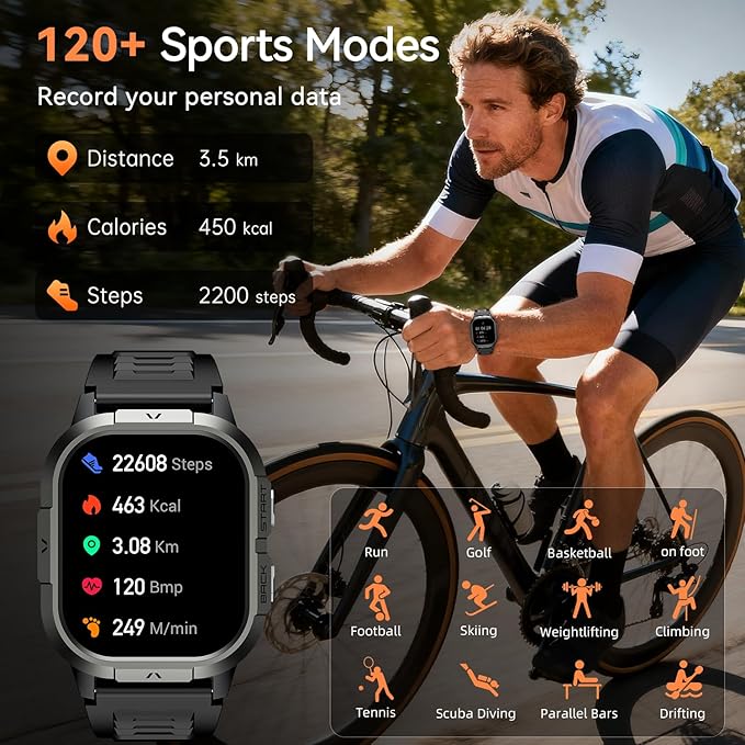 Smart Watch for Men Fitness Tracker: Make/Answer Call Military Smart Watches for Men Digital Watches Heart Rate Monitor Waterproof Running Smartwatch Android Phones iPhone Samsung Compatible 2 Bands