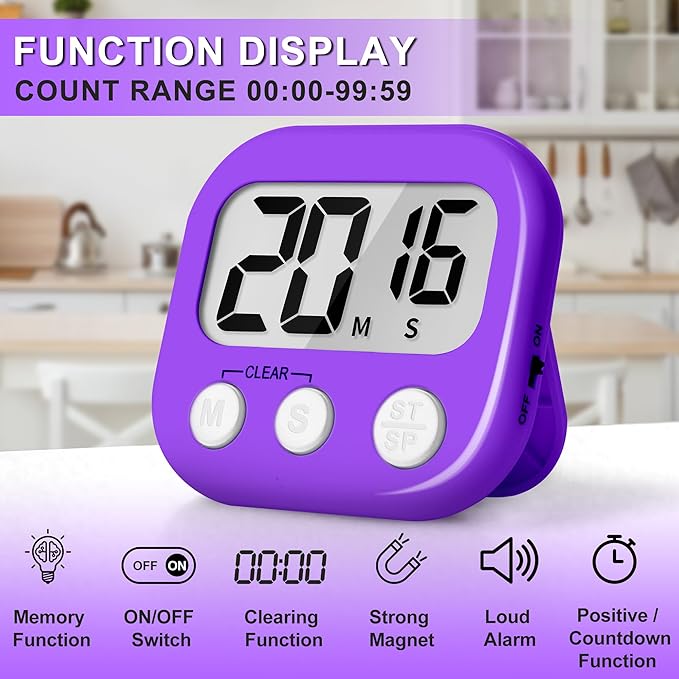 ZILLEEN Classroom Timer for Kids Teachers 2 Pack Digital Timers, Purple & Pink